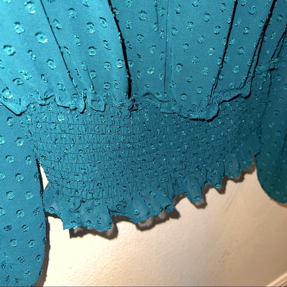 Turquoise Long-Sleeve Blouse, Size Medium - Picture 5 of 5